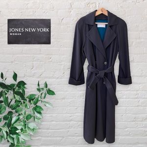 Vintage Women’s Trench Coat Double Breasted with Cuffed Sleeves in Black Size 6